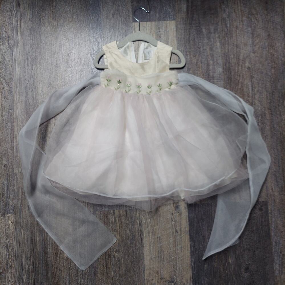 Fanci Fanci Ivory Blush Pink Rosebud Tulle Flower Girl Dress